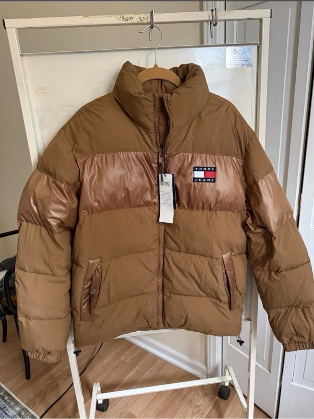 Tommy Jeans Men's Brown Puffer Jacket Tonal Colour Block winter Small